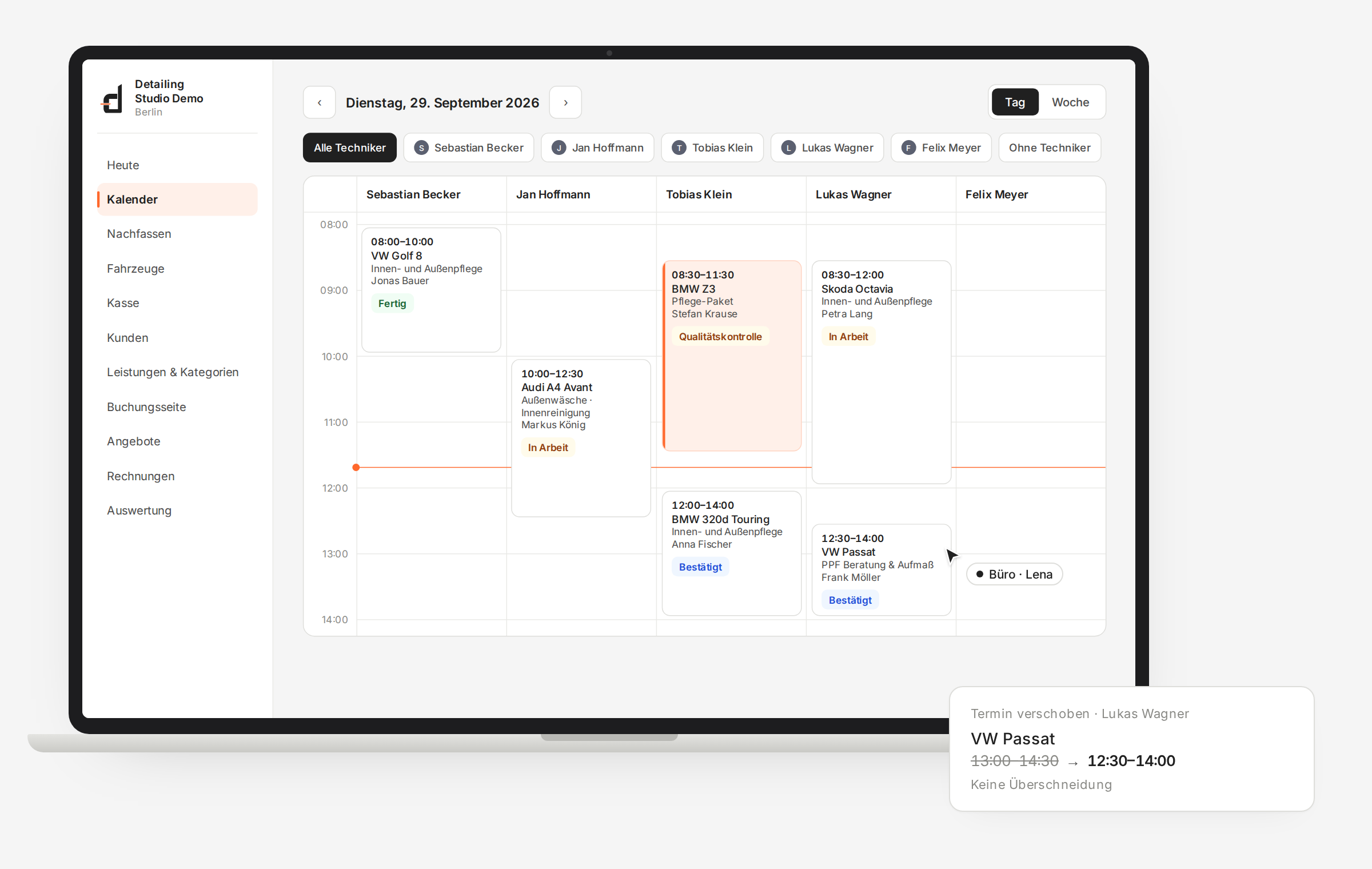 Detailflow: Kalender & Aufträge